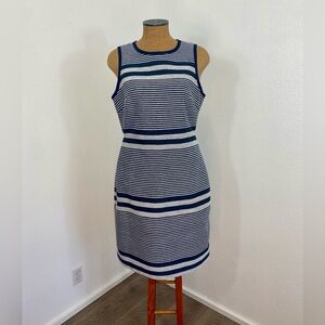 J.Crew Women’s Dress 12 Striped Indigo & White Tweed Nautical Inspired Tie Neck